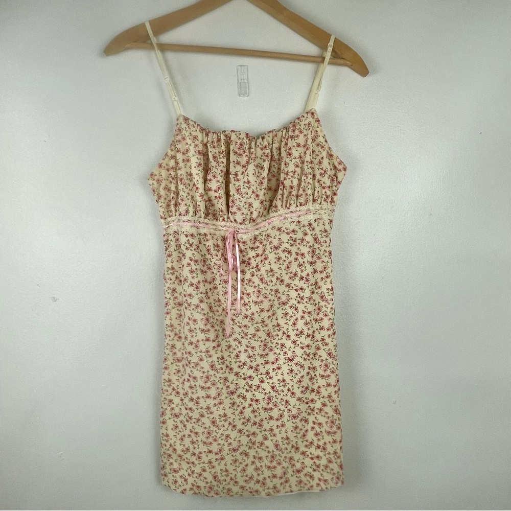 VTG Babydoll Dress Mini Rue21 Ditsy Floral Bow Large Y2K Coquette Romantic USA